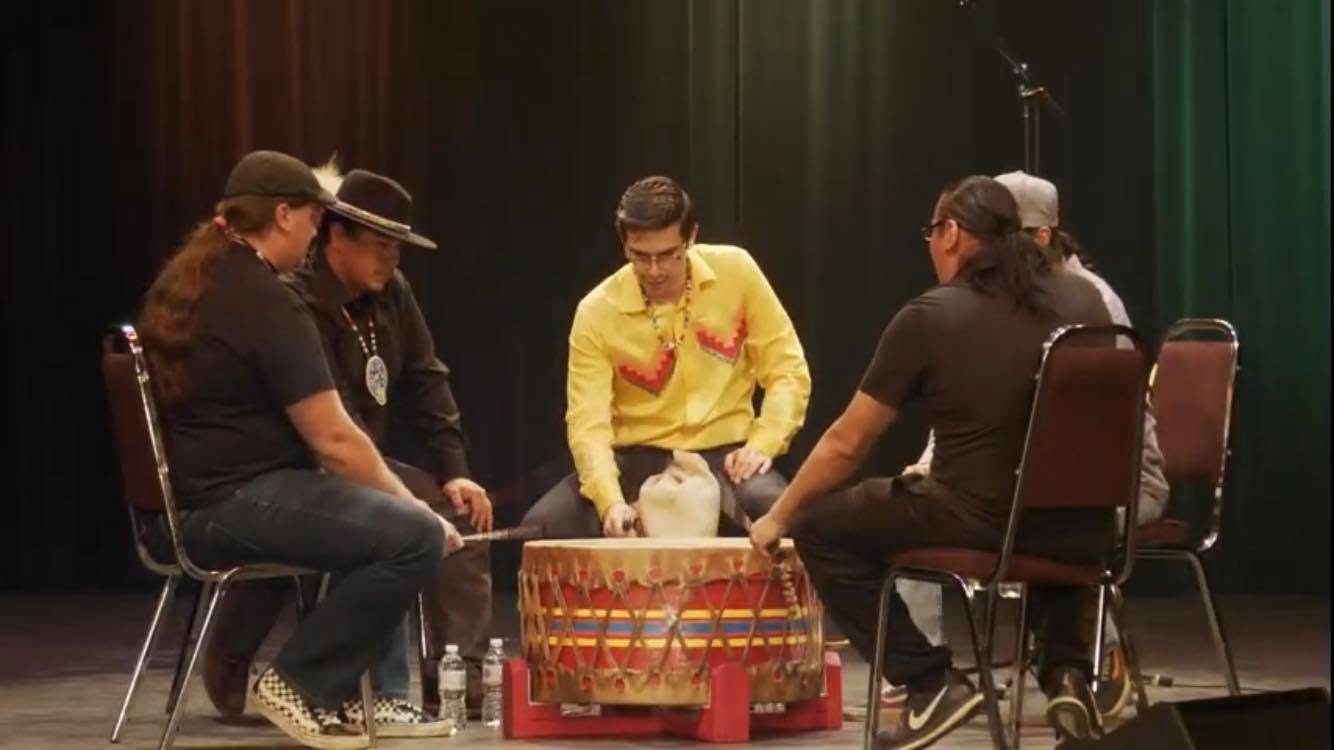 A community drumming performance at a North Bay Pride event